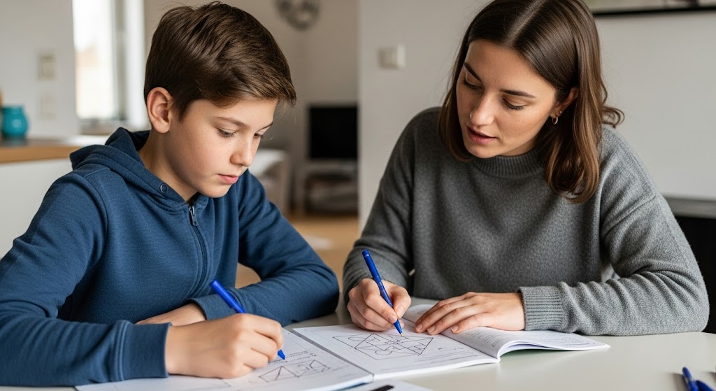 Tutorin und Schüler beim gemeinsamen Lernen